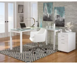 Baraga White L-Shaped Corner Desk -Living Room Furniture Store 810389269 1