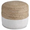 Sweed Valley Natural & White Round Pouf -Living Room Furniture Store 810389291 1