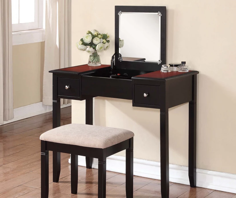Shirley Black Cherry Mirror Vanity Set With Stool 4 Shirley Black Cherry Mirror Vanity Set With Stool - Image 2