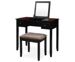 Shirley Black Cherry Mirror Vanity Set With Stool 7 Shirley Black Cherry Mirror Vanity Set With Stool -Living Room Furniture Store 810389408 2