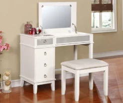 Piper White Mirror Vanity Set With Stool -Living Room Furniture Store 810389501 3
