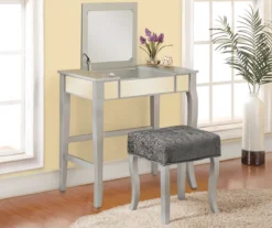 Betty Silver Mirror Vanity Set With Stool -Living Room Furniture Store 810389504 3