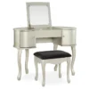 Kelly Silver Rounded Mirror Vanity Set With Stool 1 Kelly Silver Rounded Mirror Vanity Set With Stool -Living Room Furniture Store 810389505 1