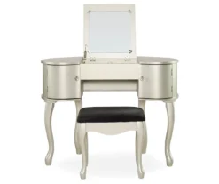 Kelly Silver Rounded Mirror Vanity Set With Stool -Living Room Furniture Store 810389505 3
