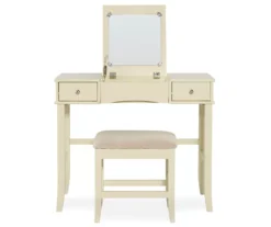 Caroline Cream Mirror Vanity Set With Stool 11 Caroline Cream Mirror Vanity Set With Stool -Living Room Furniture Store 810389506 3