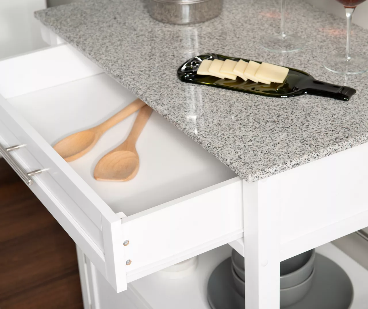 White Double Door Kitchen Cart With Granite Top 6 White Double Door Kitchen Cart With Granite Top - Image 4