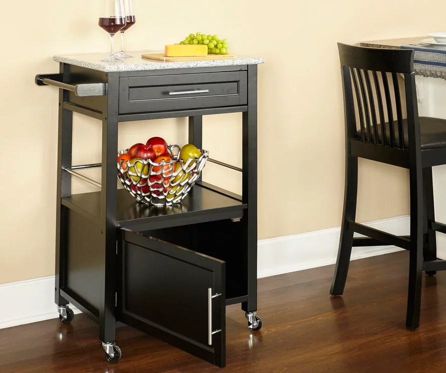 Ree Black Granite Top Kitchen Cart With Storage 4 Ree Black Granite Top Kitchen Cart With Storage - Image 2
