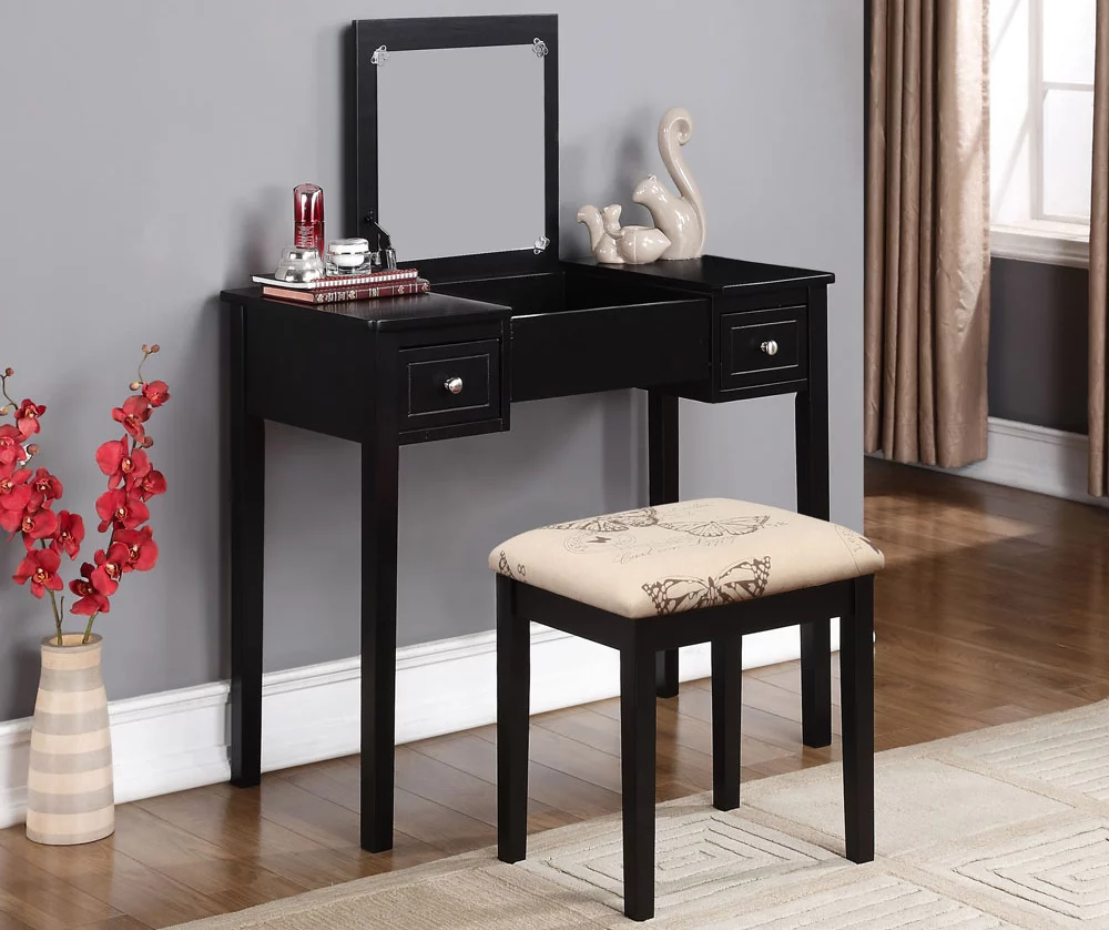 Black Butterfly Mirror Vanity Set With Stool 4 Black Butterfly Mirror Vanity Set With Stool - Image 2