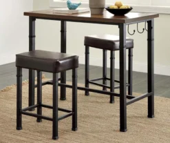 Luke Industrial 3-Piece Pub Table Set With Hooks -Living Room Furniture Store 810389576 2