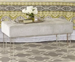 Marie Platinum Padded Glam Acrylic Bench -Living Room Furniture Store 810389624 1 1