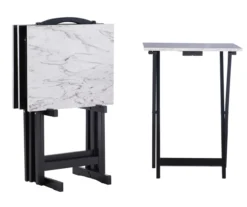 Davis White Faux Marble Tray Tables With Stand, 5-Piece Set -Living Room Furniture Store 810389673 A0 1