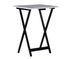 Davis White Faux Marble Tray Tables With Stand, 5-Piece Set -Living Room Furniture Store 810389673 A0 2