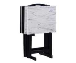 Davis White Faux Marble Tray Tables With Stand, 5-Piece Set -Living Room Furniture Store 810389673 A0 3