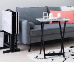 Davis White Faux Marble Tray Tables With Stand, 5-Piece Set -Living Room Furniture Store 810389673 B0 1