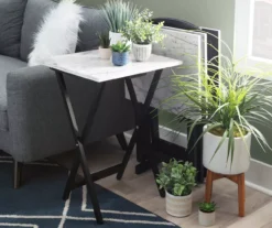 Davis White Faux Marble Tray Tables With Stand, 5-Piece Set -Living Room Furniture Store 810389673 B0 3