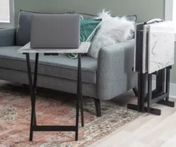 Davis White Faux Marble Tray Tables With Stand, 5-Piece Set -Living Room Furniture Store 810389673 B0 5