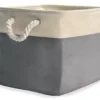Gray & Cream Fabric Storage Bin With Rope Handles -Living Room Furniture Store 810448615 1