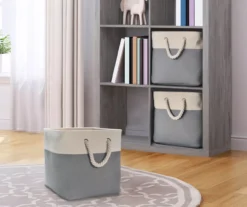 Gray & Cream Fabric Storage Bin With Rope Handles -Living Room Furniture Store 810448615 11