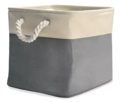 Gray & Cream Fabric Storage Bin With Rope Handles -Living Room Furniture Store 810448615 21