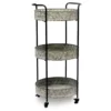 Whitewash Round Metal Tray 3-Tier Rolling Cart -Living Room Furniture Store 810450733 2