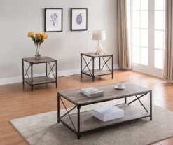 Rustic Metal & Wood 3-Piece Occasional Table Set -Living Room Furniture Store 810499786 1