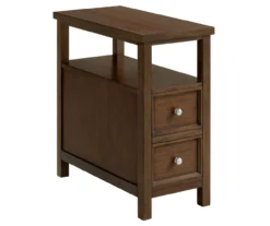 Walnut 2-Drawer End Table With Shelf