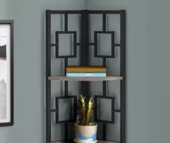 Dark Taupe Square 4-Shelf Corner Bookcase -Living Room Furniture Store 810512904 4