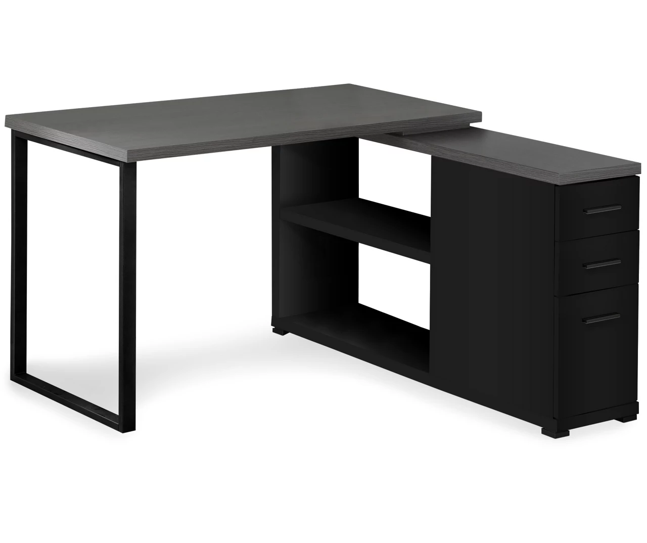 Gray & Black L-Shaped 3-Drawer Computer Desk 3 Gray & Black L-Shaped 3-Drawer Computer Desk