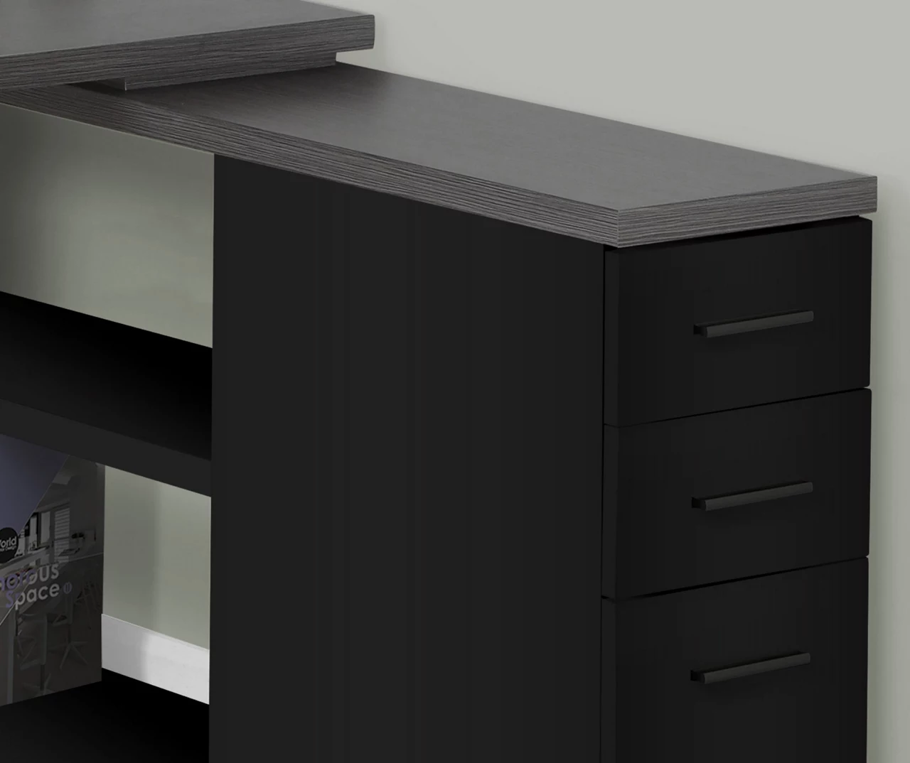 Gray & Black L-Shaped 3-Drawer Computer Desk 6 Gray & Black L-Shaped 3-Drawer Computer Desk - Image 4