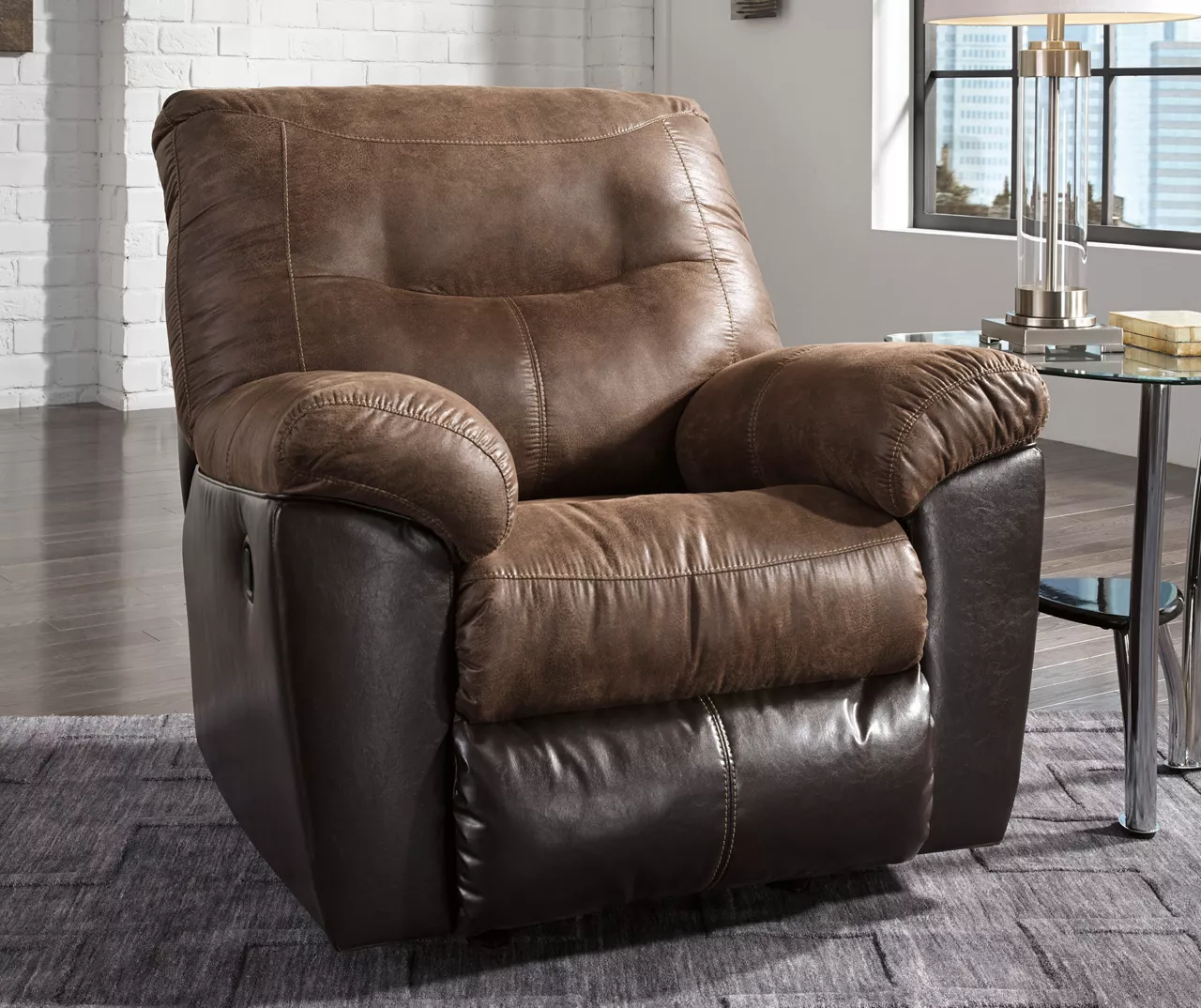 Follett Coffee Faux Leather Rocker Recliner 3 Follett Coffee Faux Leather Rocker Recliner - Image 2