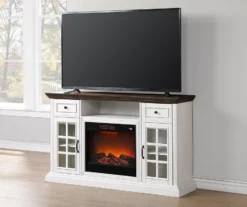 60" Brown & White Glass Door Fireplace Console -Living Room Furniture Store 810521149 3