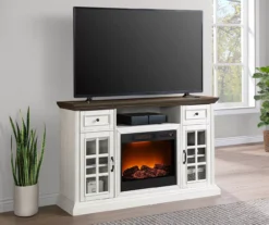 60" Brown & White Glass Door Fireplace Console -Living Room Furniture Store 810521149 4
