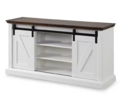 60" Dark Brown & White Barn Door TV Stand -Living Room Furniture Store 810523487 3