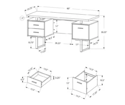 60" Walnut Woodgrain & Black Floating Desk -Living Room Furniture Store 810527324 5