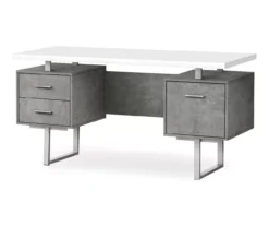 60" Concrete Gray & White Floating Desk