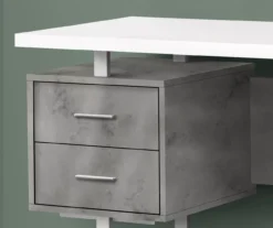 60" Concrete Gray & White Floating Desk -Living Room Furniture Store 810527330 3