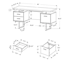 60" Concrete Gray & White Floating Desk -Living Room Furniture Store 810527330 5