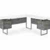 Faux Concrete & White 3-Drawer L-Shaped Corner Desk -Living Room Furniture Store 810527349 2