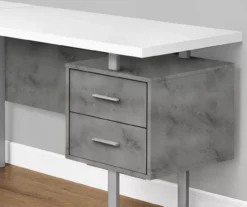 Faux Concrete & White 3-Drawer L-Shaped Corner Desk -Living Room Furniture Store 810527349 3