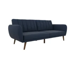 Brittany Navy Blue Linen Convertible Sleeper Futon -Living Room Furniture Store 810535269 4