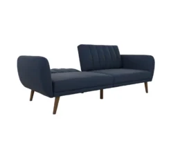 Brittany Navy Blue Linen Convertible Sleeper Futon -Living Room Furniture Store 810535269 6