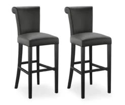 30" Black Faux Brushed Leather Bar Stools, 2-Pack -Living Room Furniture Store 810535738 1