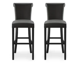 30" Black Faux Brushed Leather Bar Stools, 2-Pack -Living Room Furniture Store 810535738 4