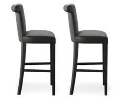 30" Black Faux Brushed Leather Bar Stools, 2-Pack -Living Room Furniture Store 810535738 5