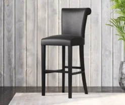 30" Black Faux Brushed Leather Bar Stools, 2-Pack -Living Room Furniture Store 810535738 9