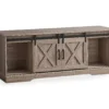59" Dark Taupe Wood Look Sliding Barn Door TV Stand -Living Room Furniture Store 810535762 2