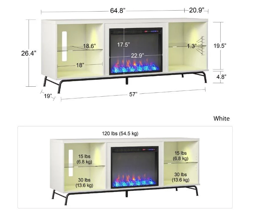 Newland White Electric Fireplace Console 8 Newland White Electric Fireplace Console - Image 6