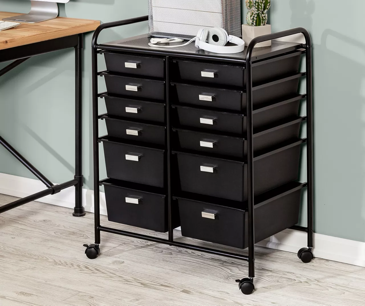 Black Metal 12-Drawer Rolling Storage Cart 4 Black Metal 12-Drawer Rolling Storage Cart - Image 2