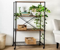 Rustic Black 4-Tier Industrial Rolling Bookshelf -Living Room Furniture Store 810539937 3