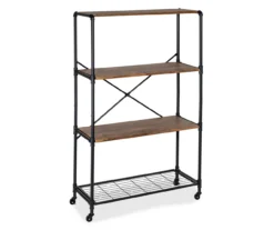 Rustic Black 4-Tier Industrial Rolling Bookshelf -Living Room Furniture Store 810539937 4